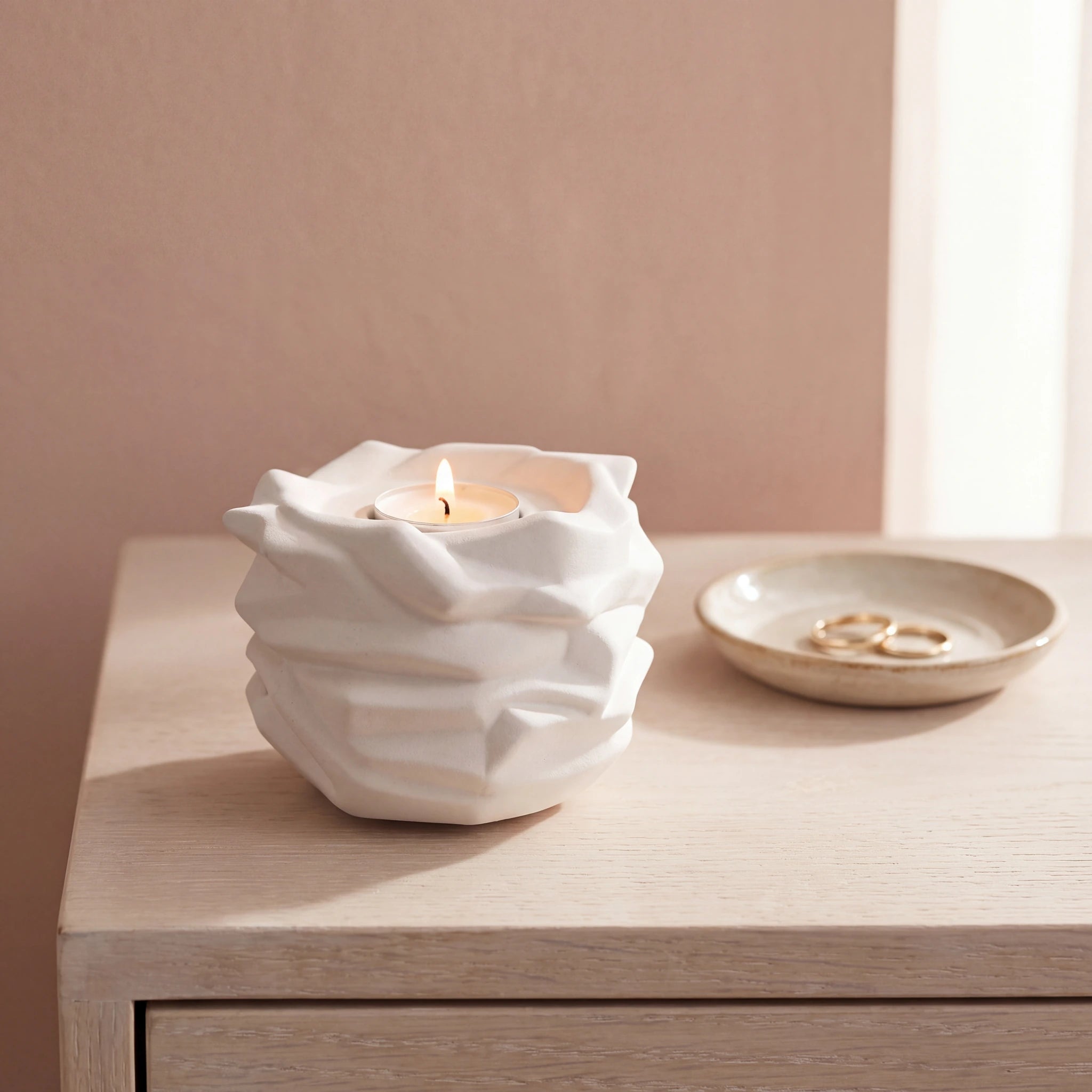 Illumination-Candle-Small-Urn-for-Ashes-in-Matte-White-keepsake_ring_dish-Left-Angle