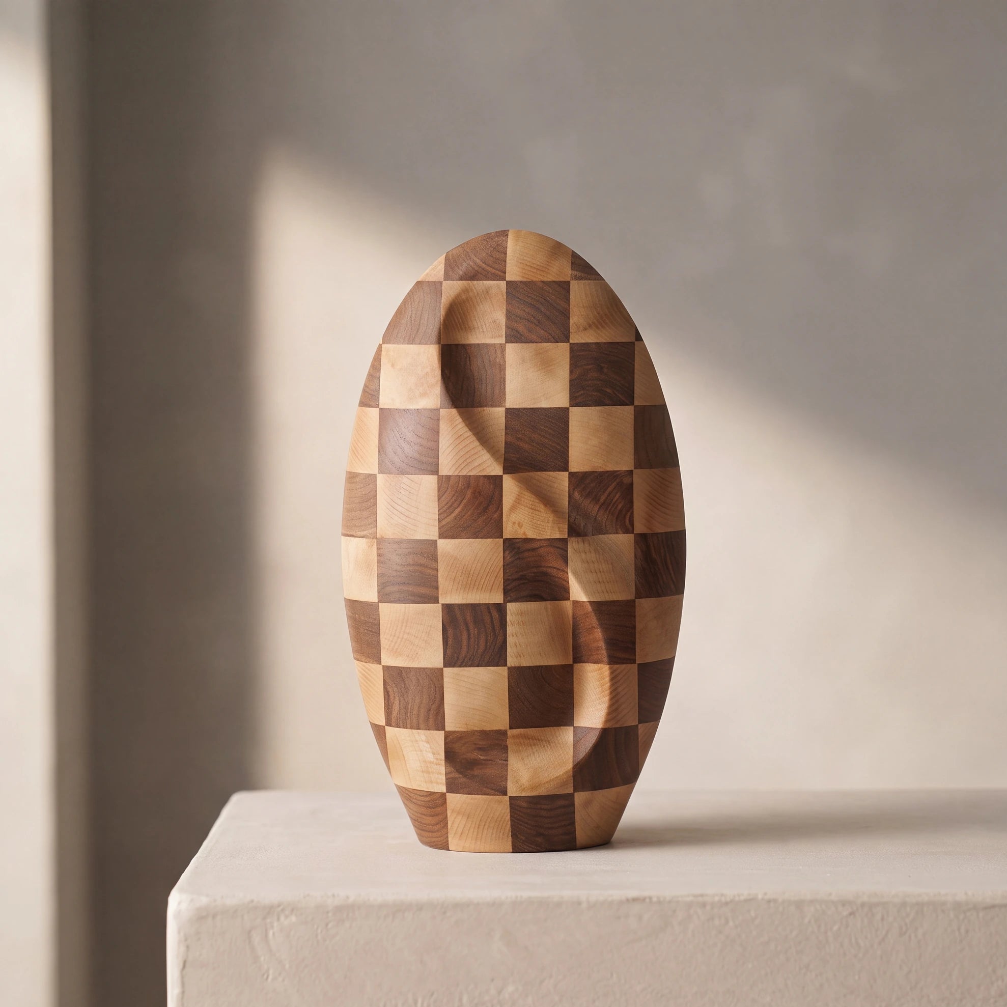 Infinity Checkered Wooden Urn for Ashes - Genuine Walnut & Beach
