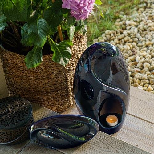 Infinity Cremation Urn for Ashes Metallic Blue on Steps