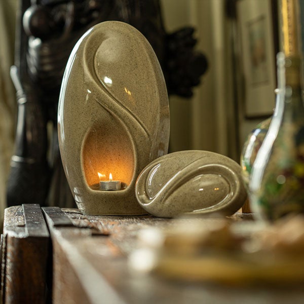 Infinity Cremation Urn for Ashes Range Beige Grey on Side