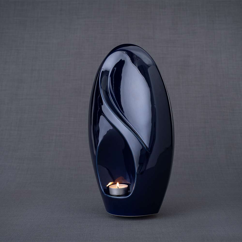 Infinity Cremation Urn for Ashes in Metallic Blue Right Turn