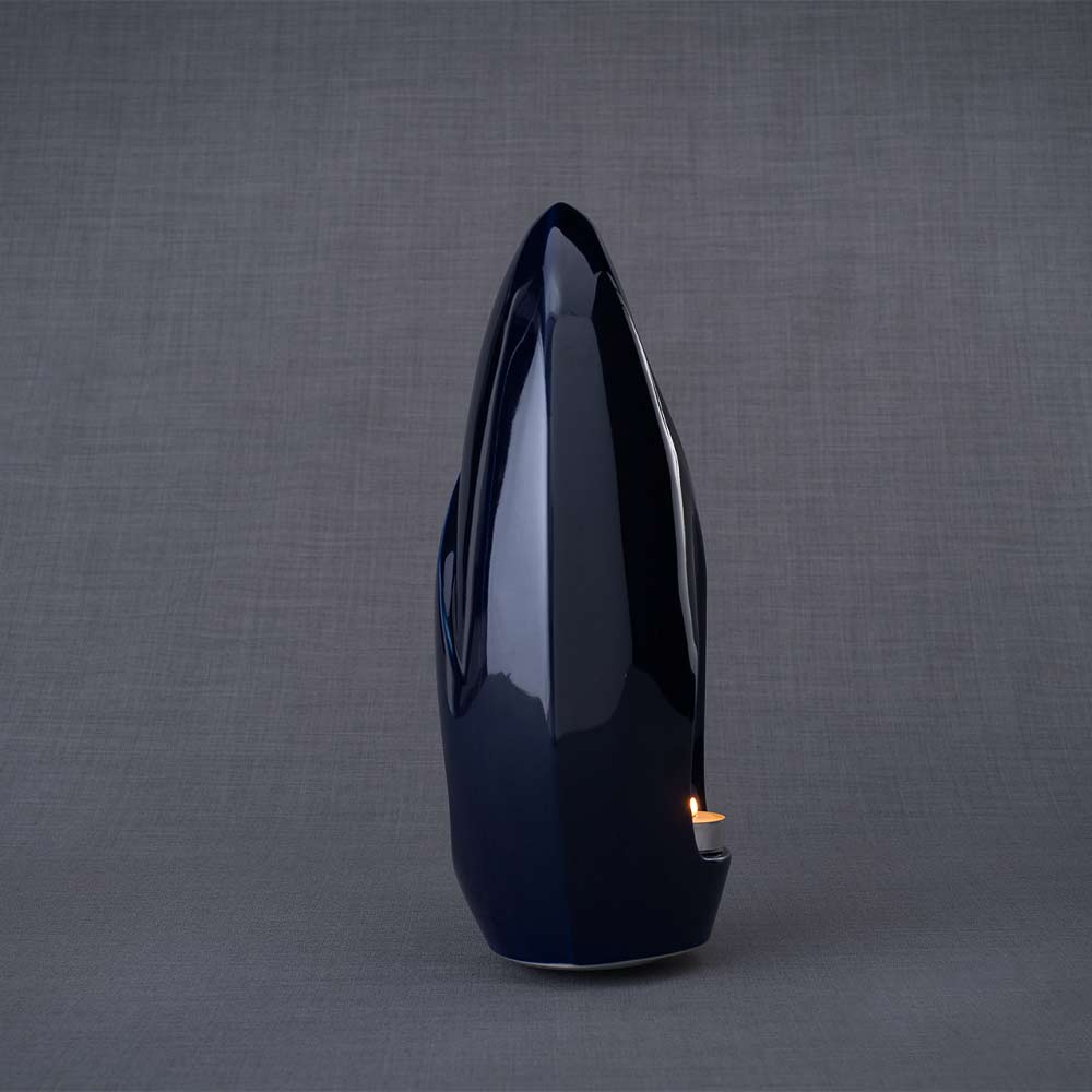 Infinity Cremation Urn for Ashes in Metallic Blue Side View