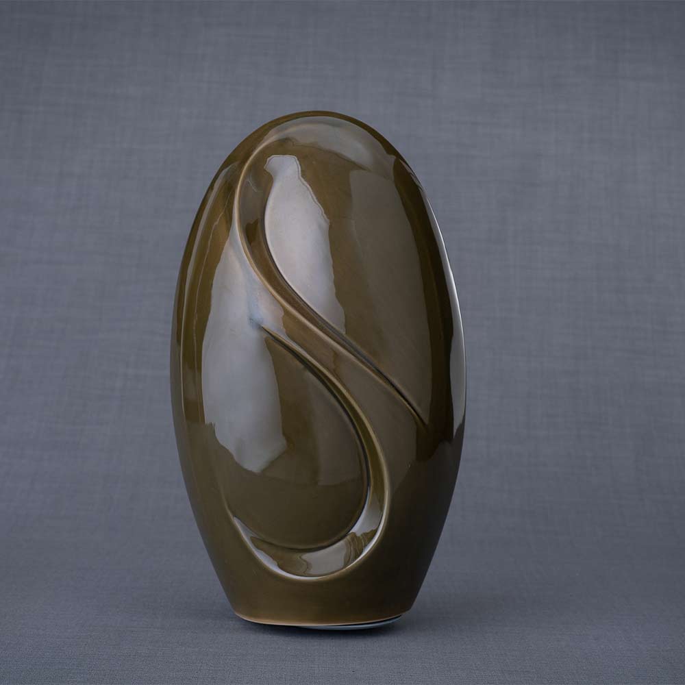 Infinity Cremation Urn for Ashes in Oily Green Rear View