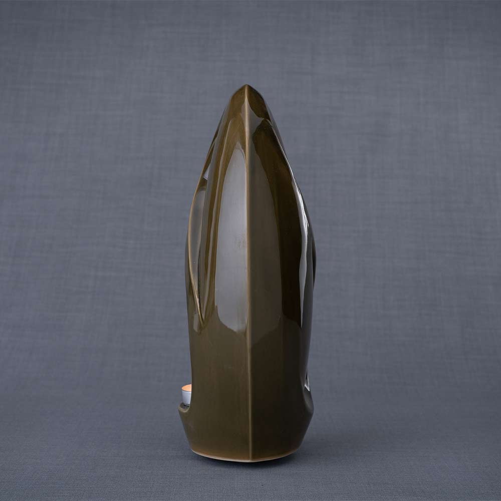 Infinity Cremation Urn for Ashes in Oily Green Side View