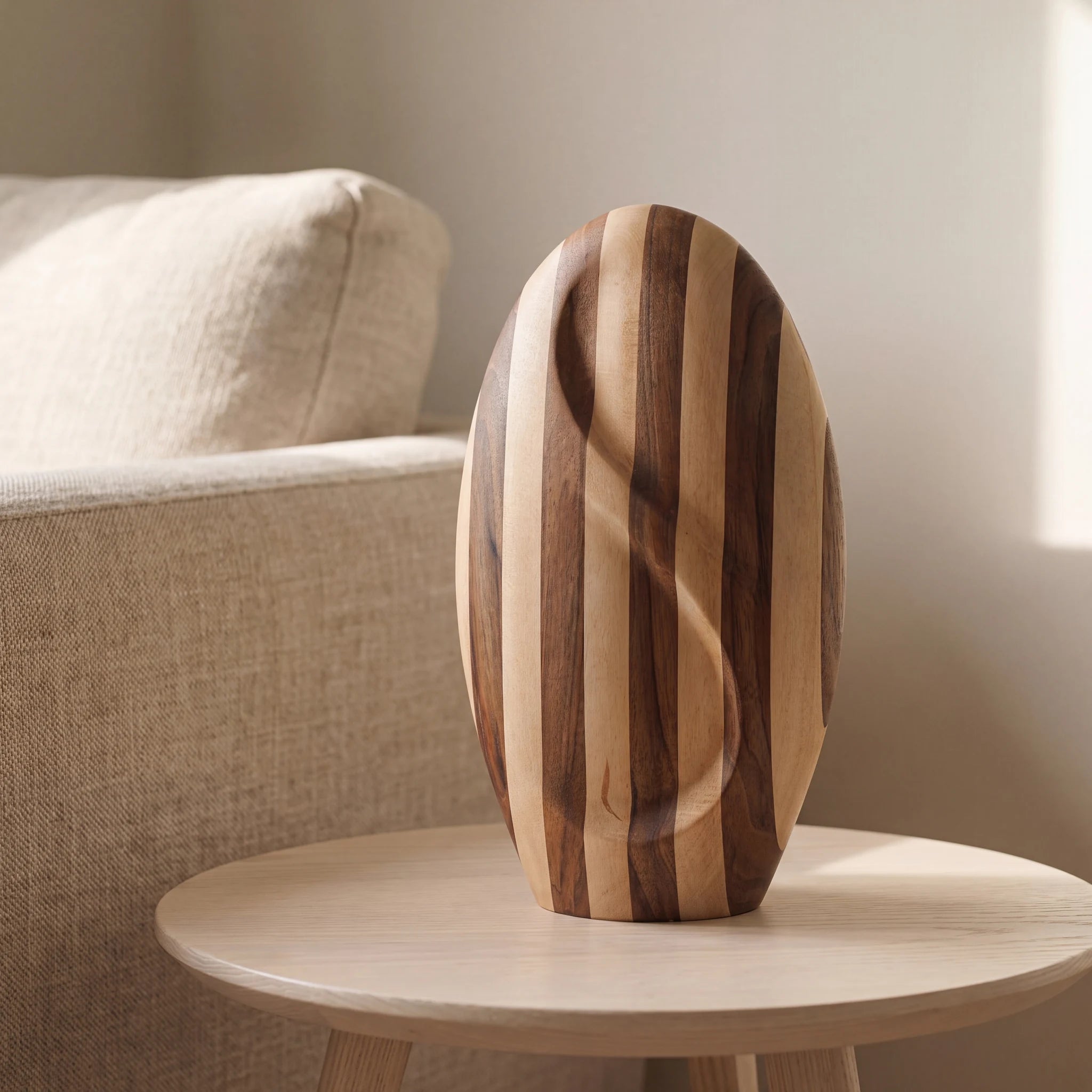 Infinity Striped Wooden Urn for Ashes - Genuine Walnut & Beach