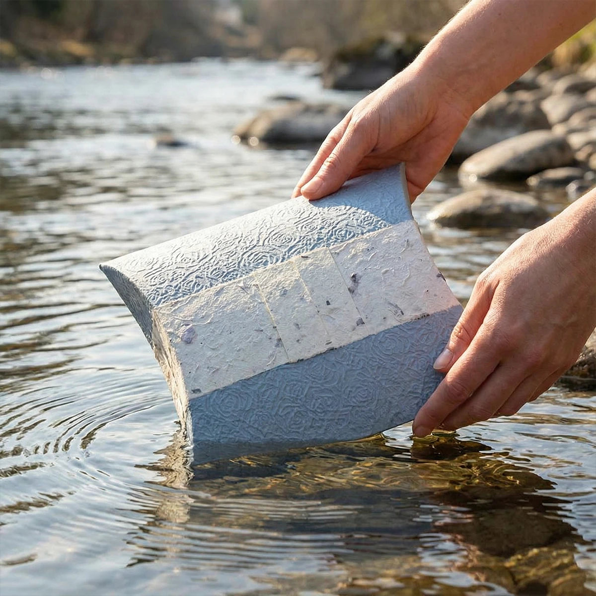 Journey Biodegradable Water Urn for Ashes in Aqua Blossom Blue - Small