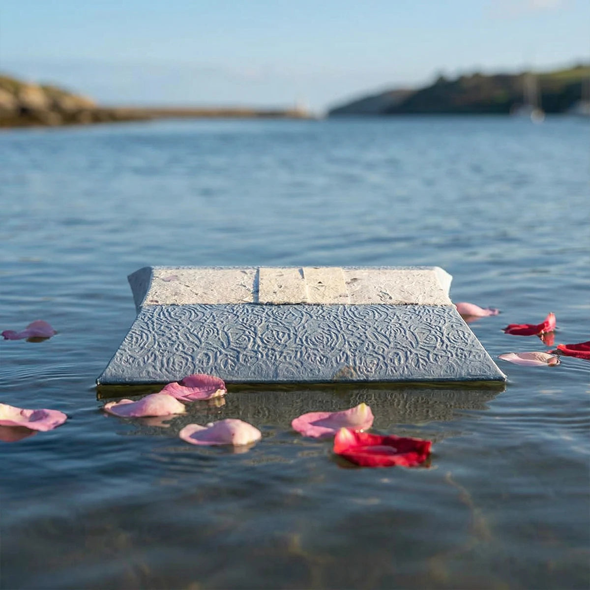 Journey Biodegradable Water Urn for Ashes in Aqua Blossom Blue - Small