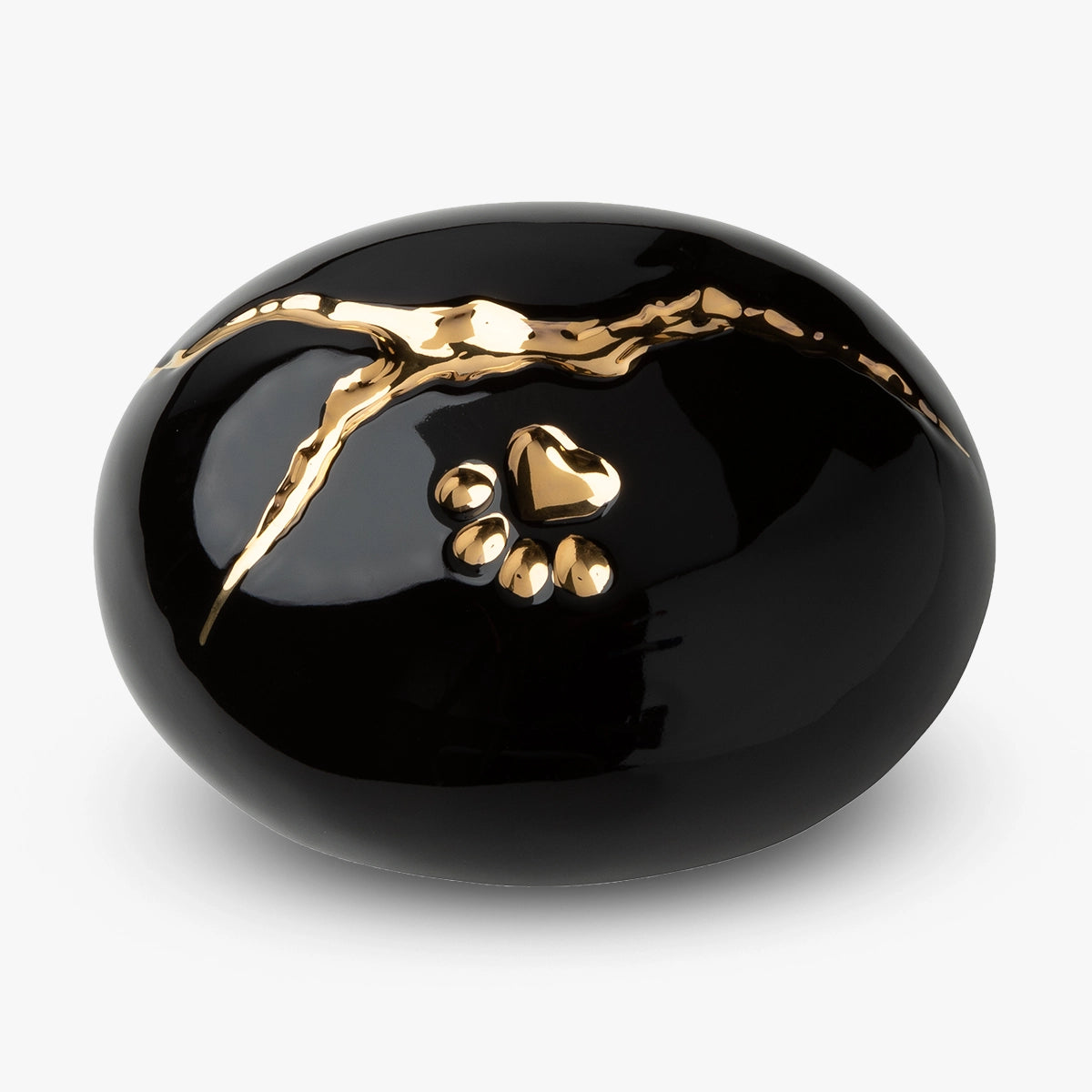 Kintsugi Pawprint Pet Urn for Ashes in Onyx and Gold