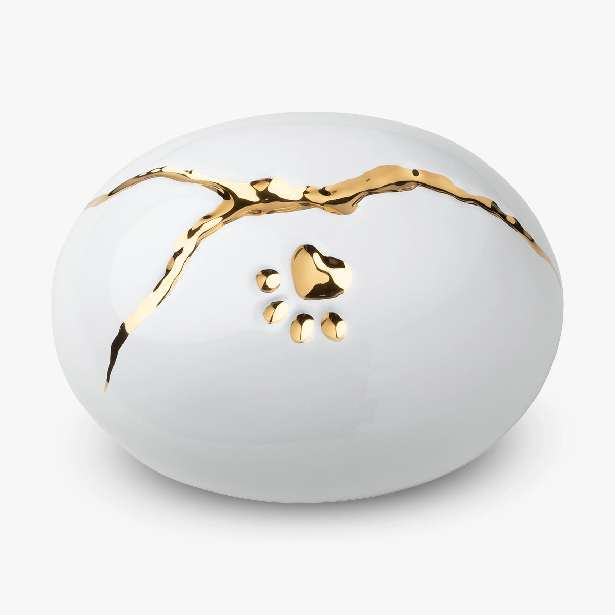 Kintsugi Pawprint Pet Urn for Ashes in White and Gold