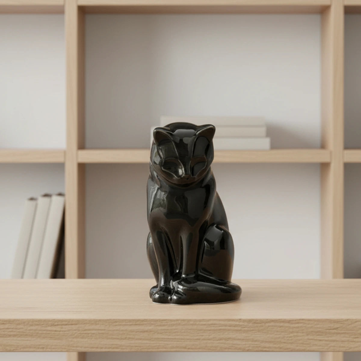 Kitten Urn for Ashes in Glossy Black