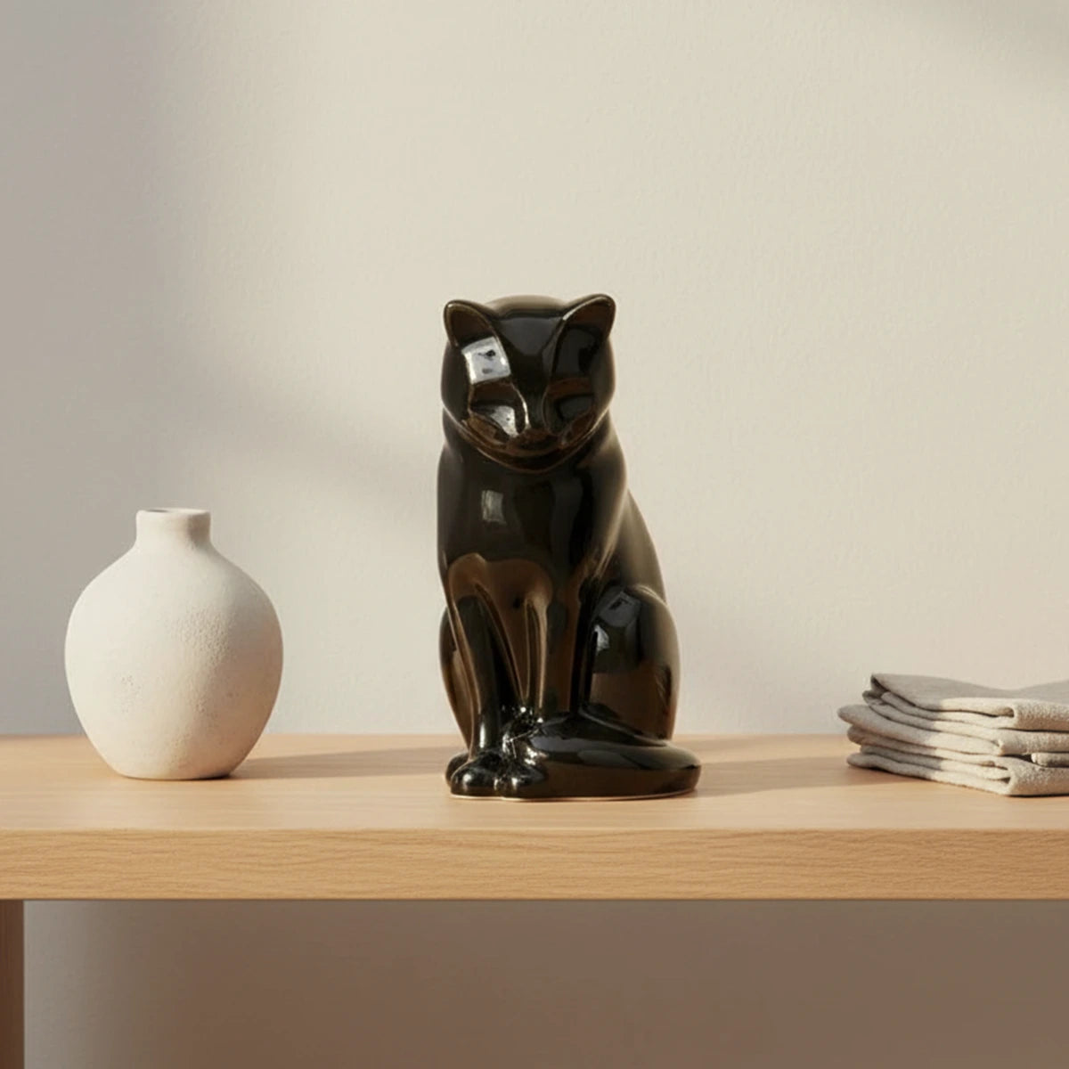 Kitten Urn for Ashes in Glossy Black