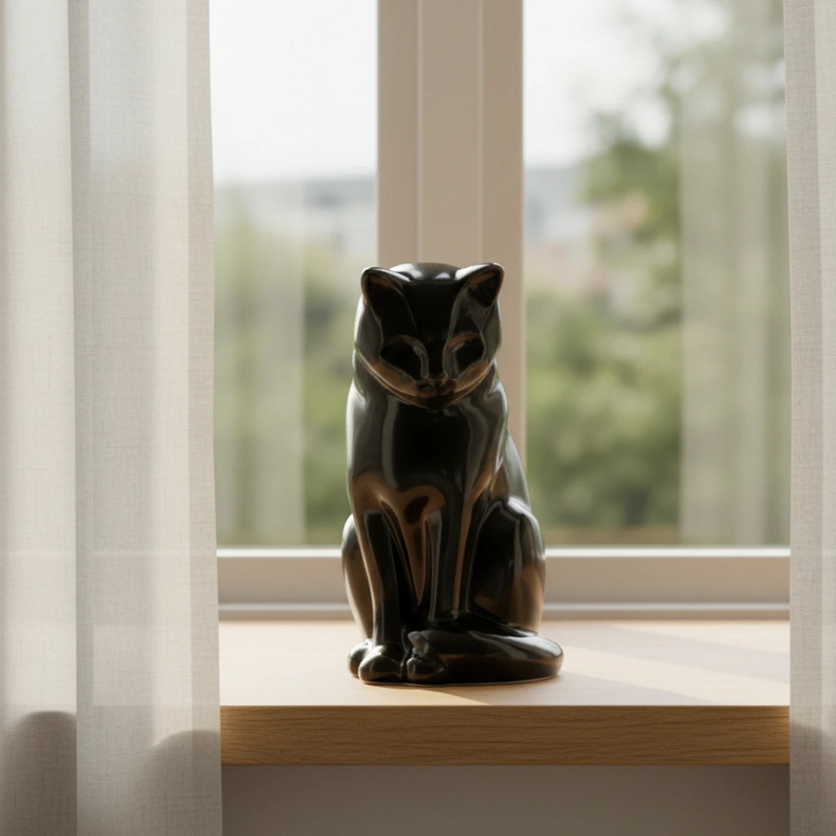 Kitten Urn for Ashes in Glossy Black