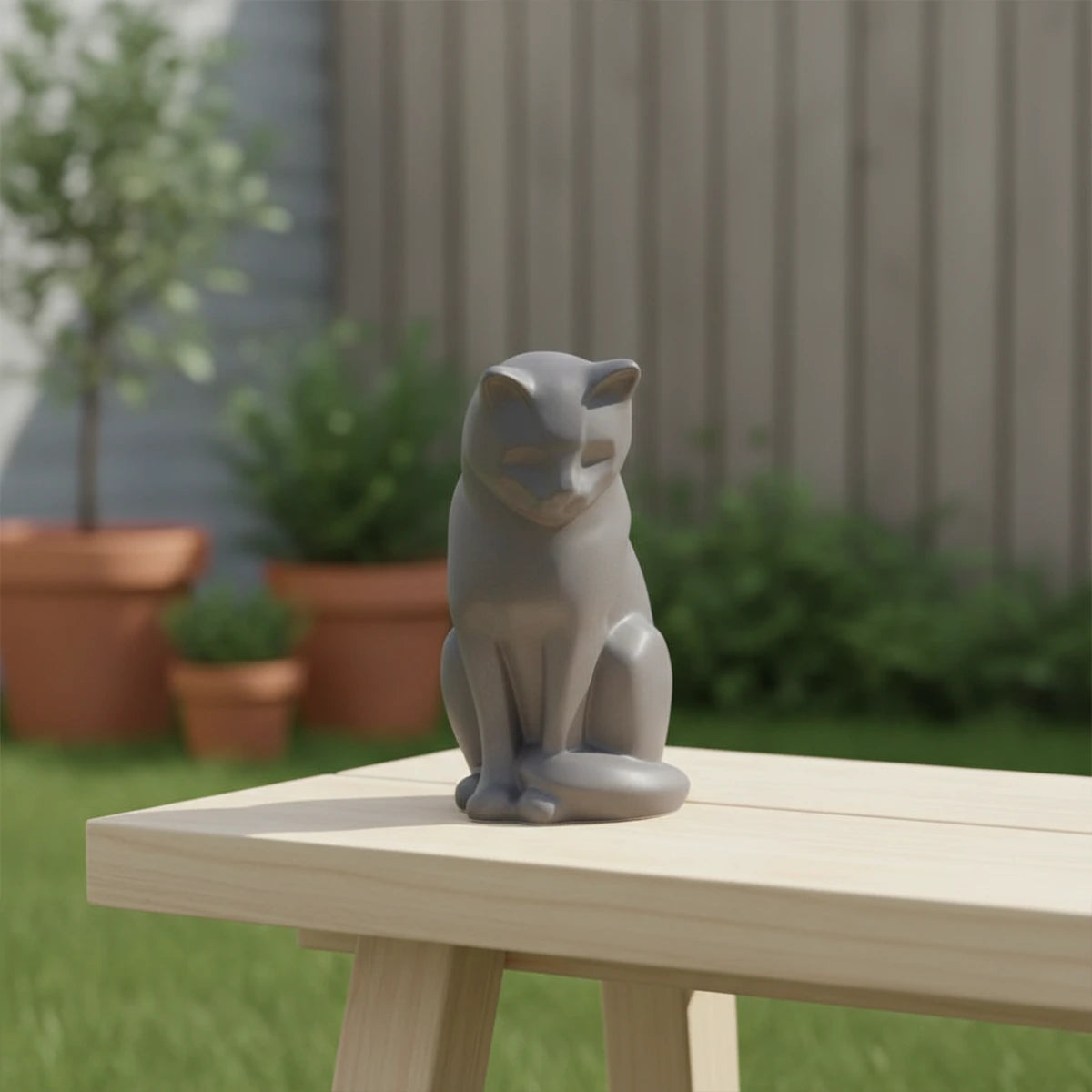 Kitten Urn For Ashes Matte Grey Outside