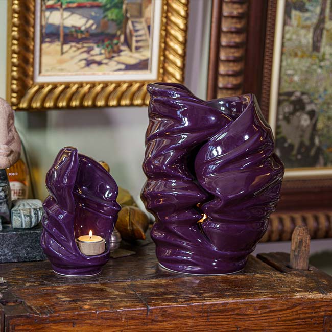 Light Adult Urn for Ashes Violet with Small Urn on Table