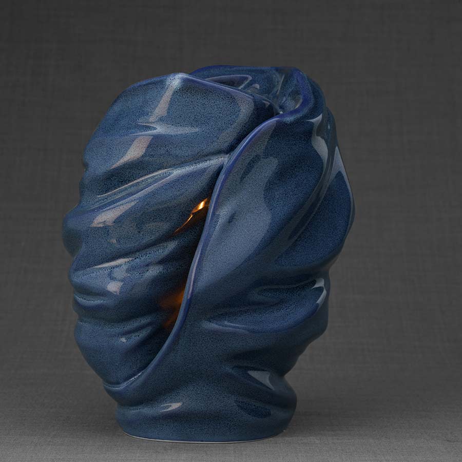 Light Adult Urns For Ashes Back View Candle Blue