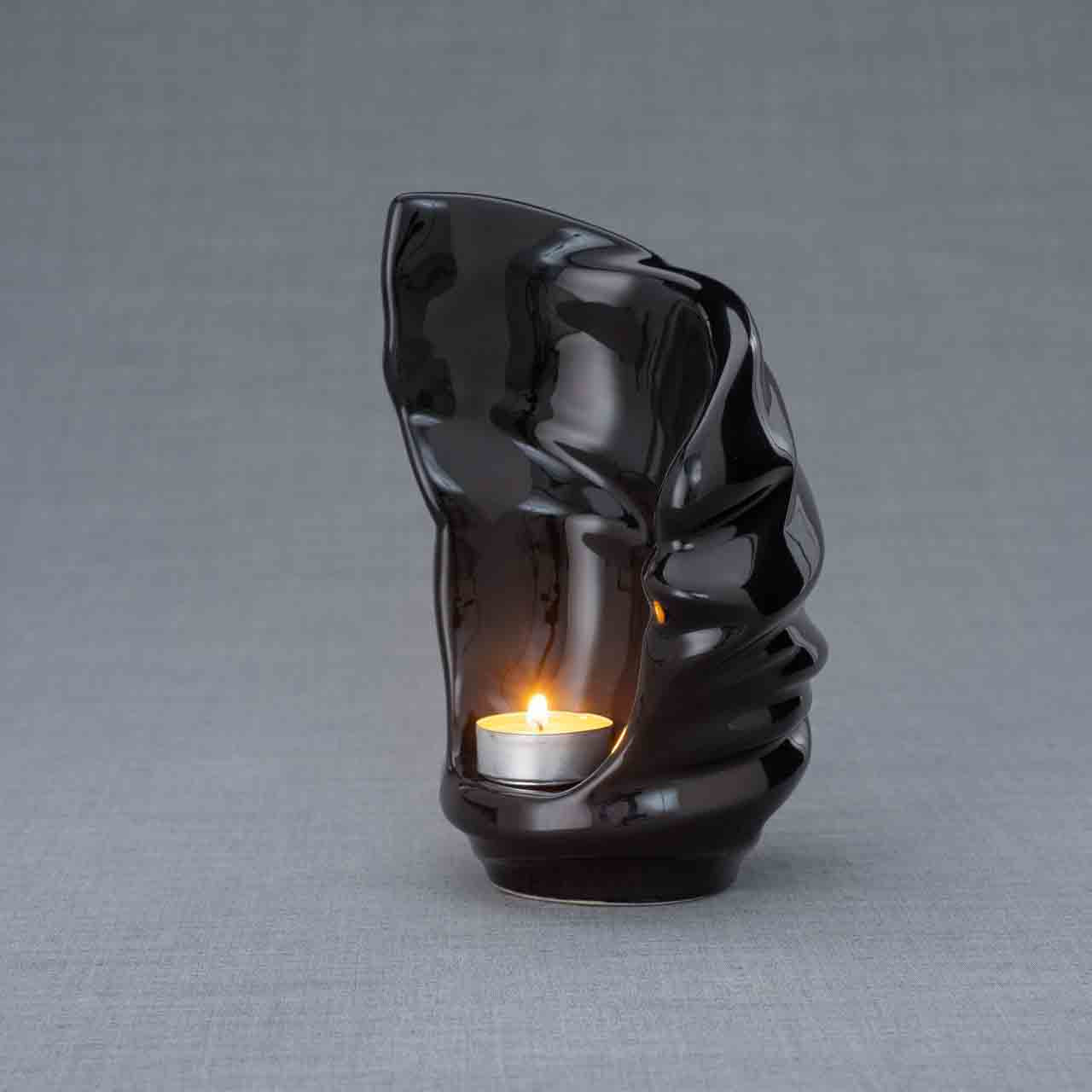 Light Ashes Keepsake Urn in Black Turned Left Grey Background