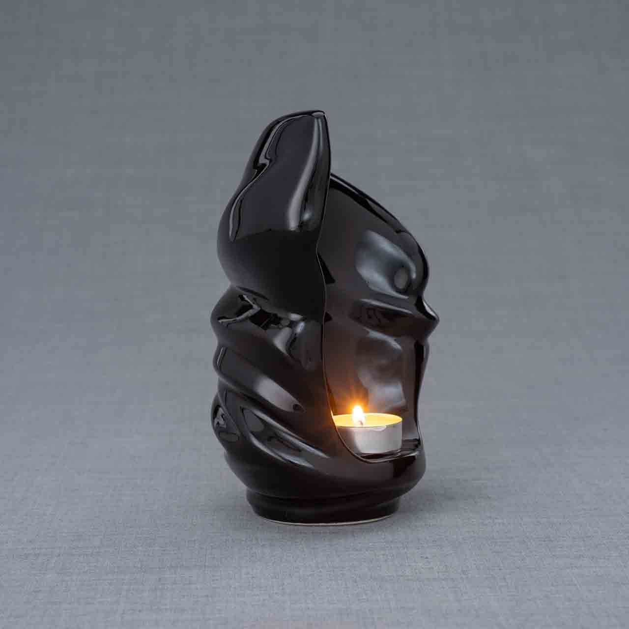 Light Ashes Keepsake Urn in Black Turned Right Grey Background