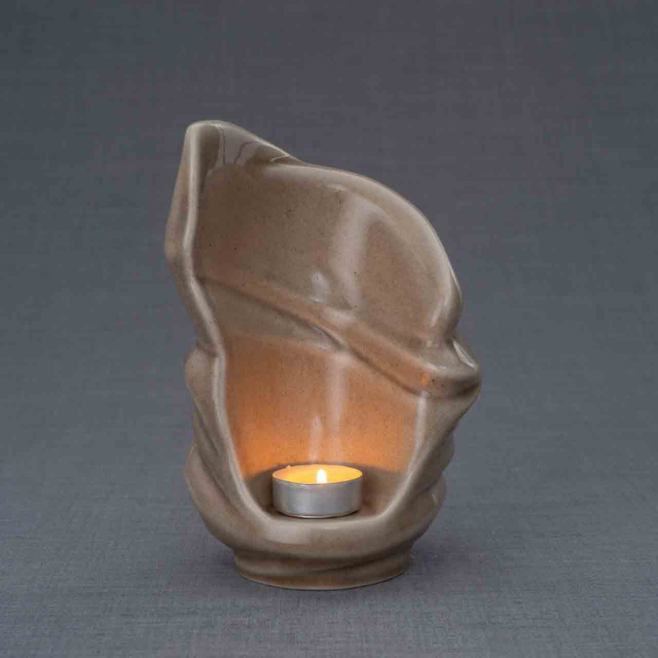 Light Ashes Keepsake Urn in Dark Beige Grey Background