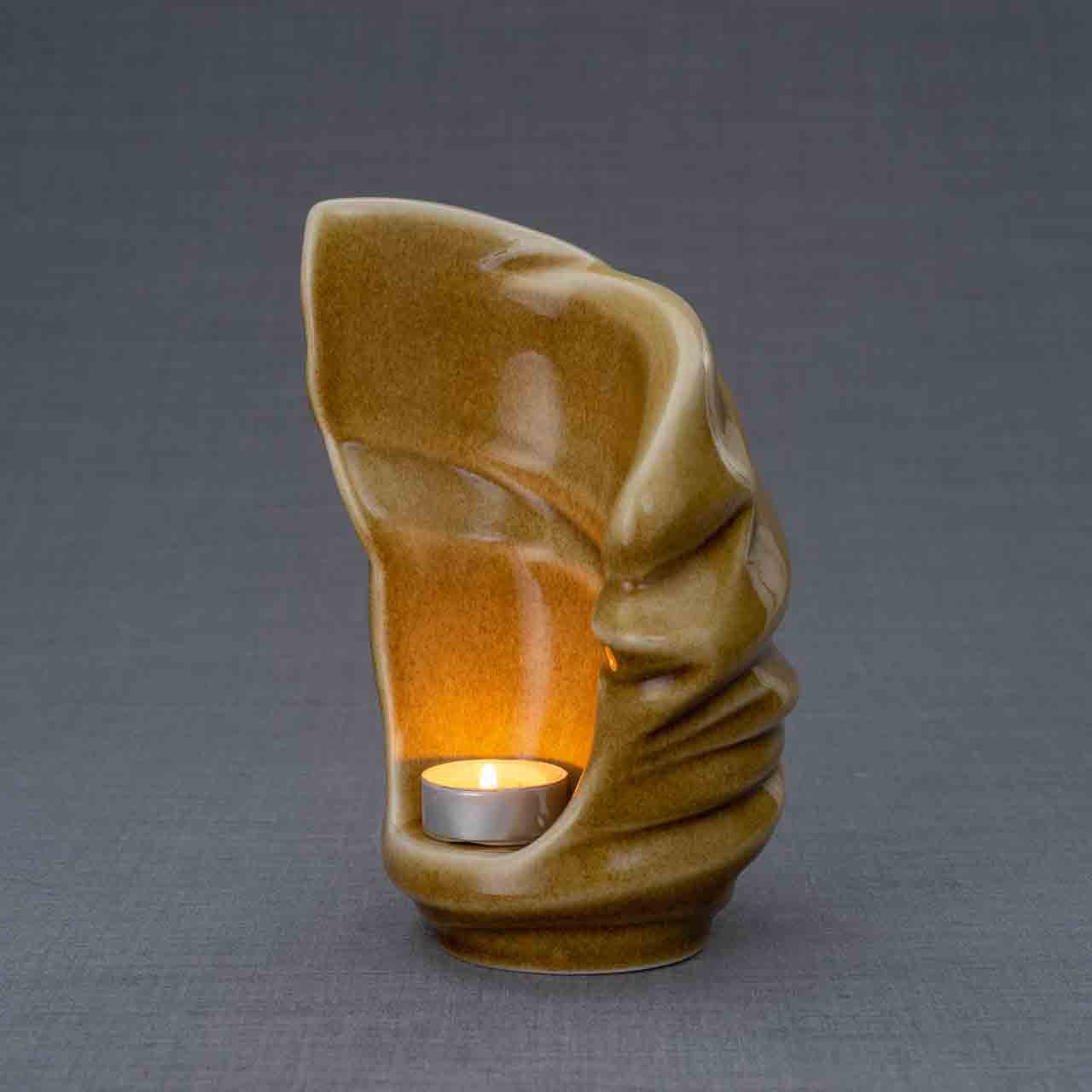 Light Ashes Keepsake Urn in Dark Sand Turned Left Dark Background