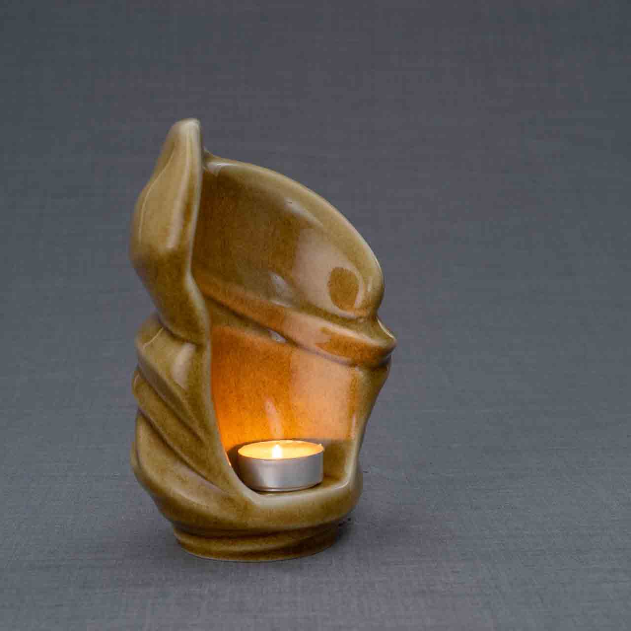Light Ashes Keepsake Urn in Dark Sand Turned Right Dark Background