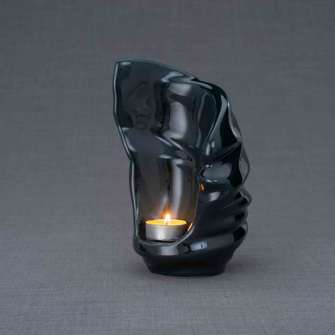 Light Ashes Keepsake Urn in Green Facing Left Grey Background