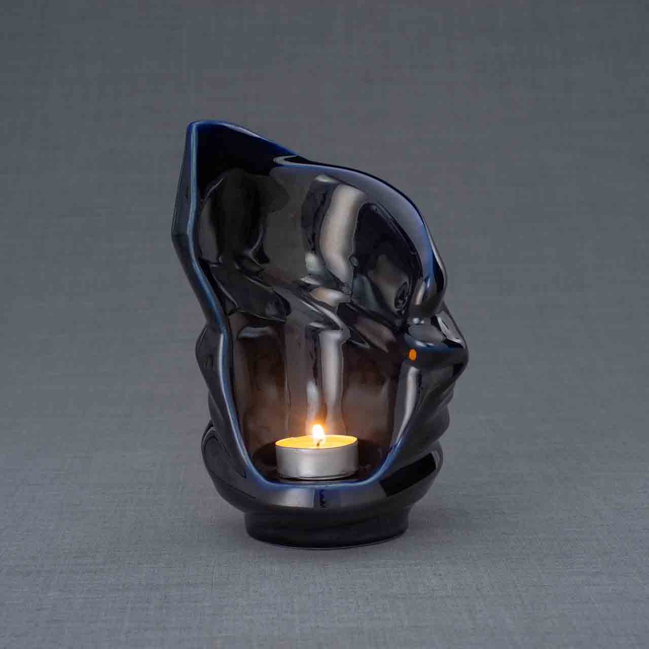 Light Ashes Keepsake Urn in Metallic Blue Grey Background
