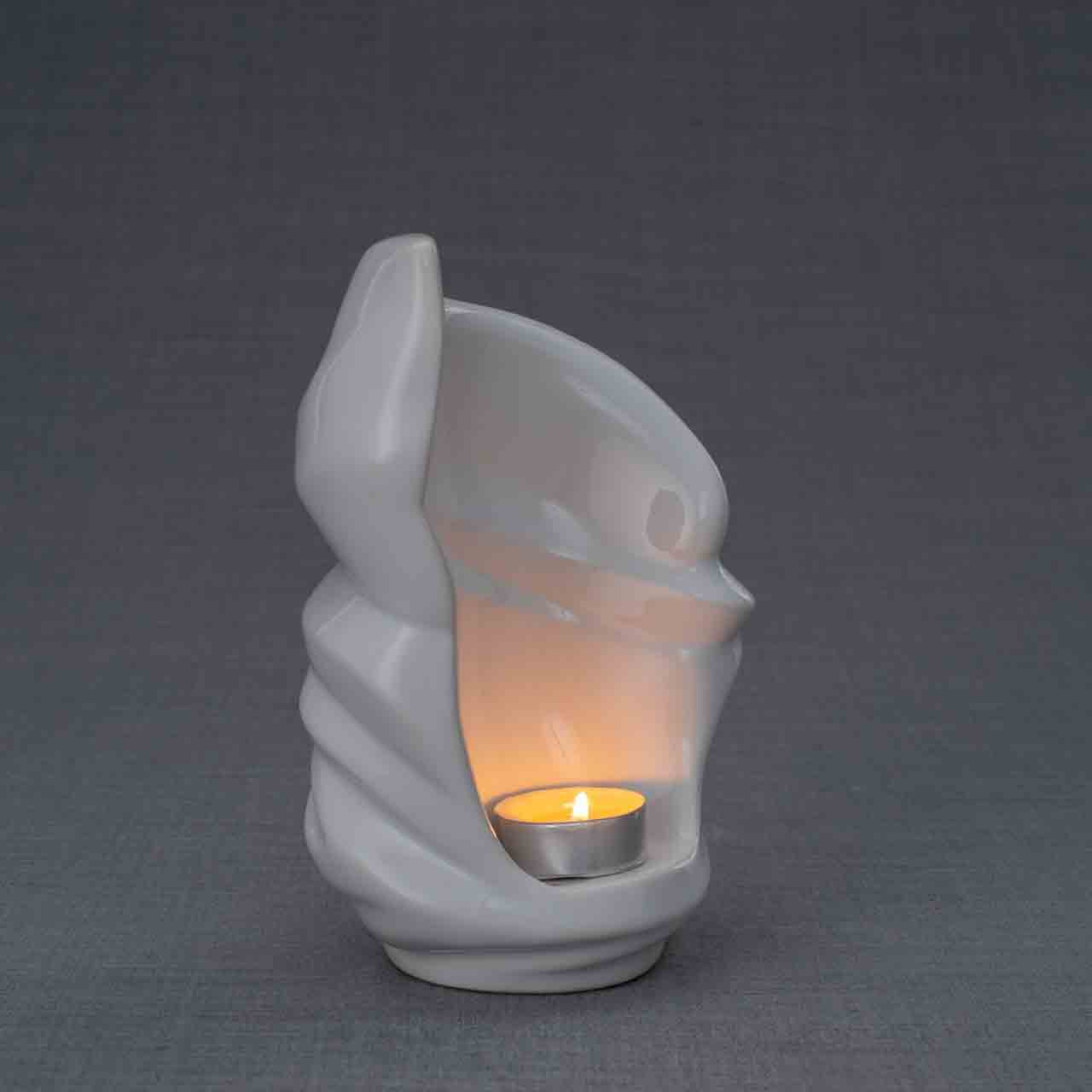 Light Ashes Keepsake Urn in White Facing Right Dark Background