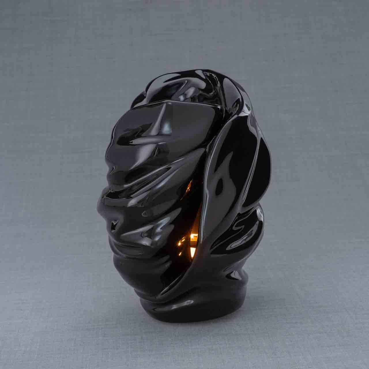 Light Cremation Urn for Ashes in Black Turned Right Grey Background