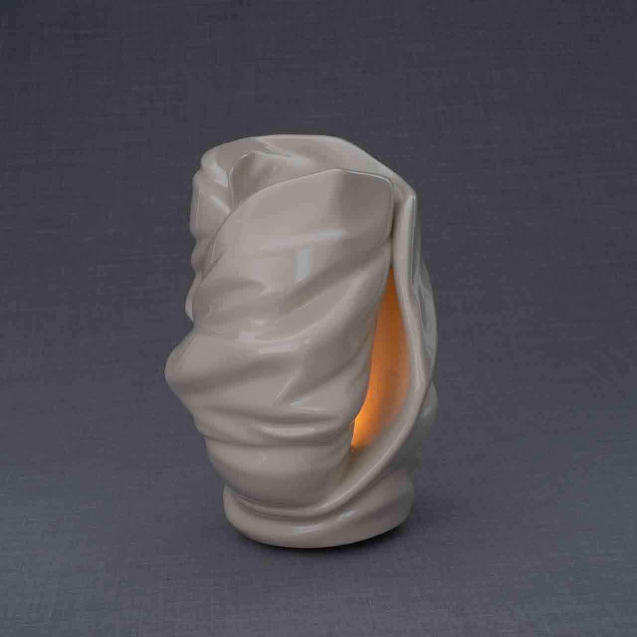 Light Cremation Urn for Ashes in Cream Turned Right Grey Background