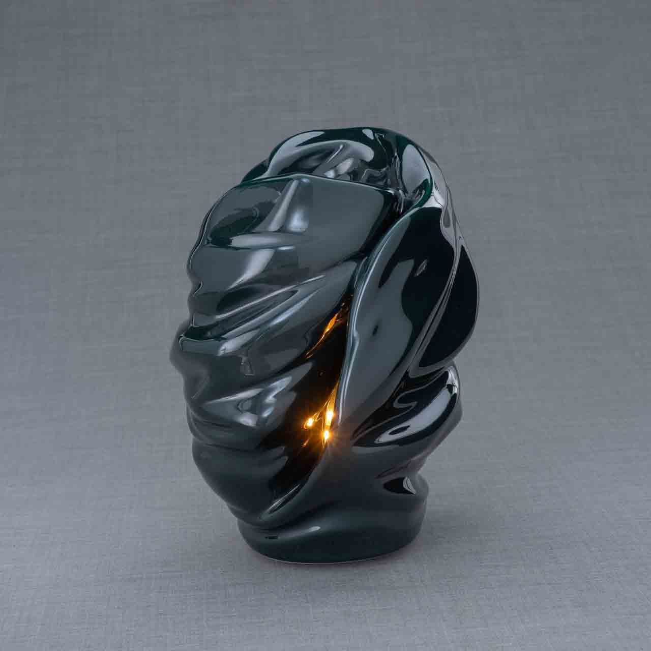 Light Cremation Urn for Ashes in Green Turned Left Dark Background