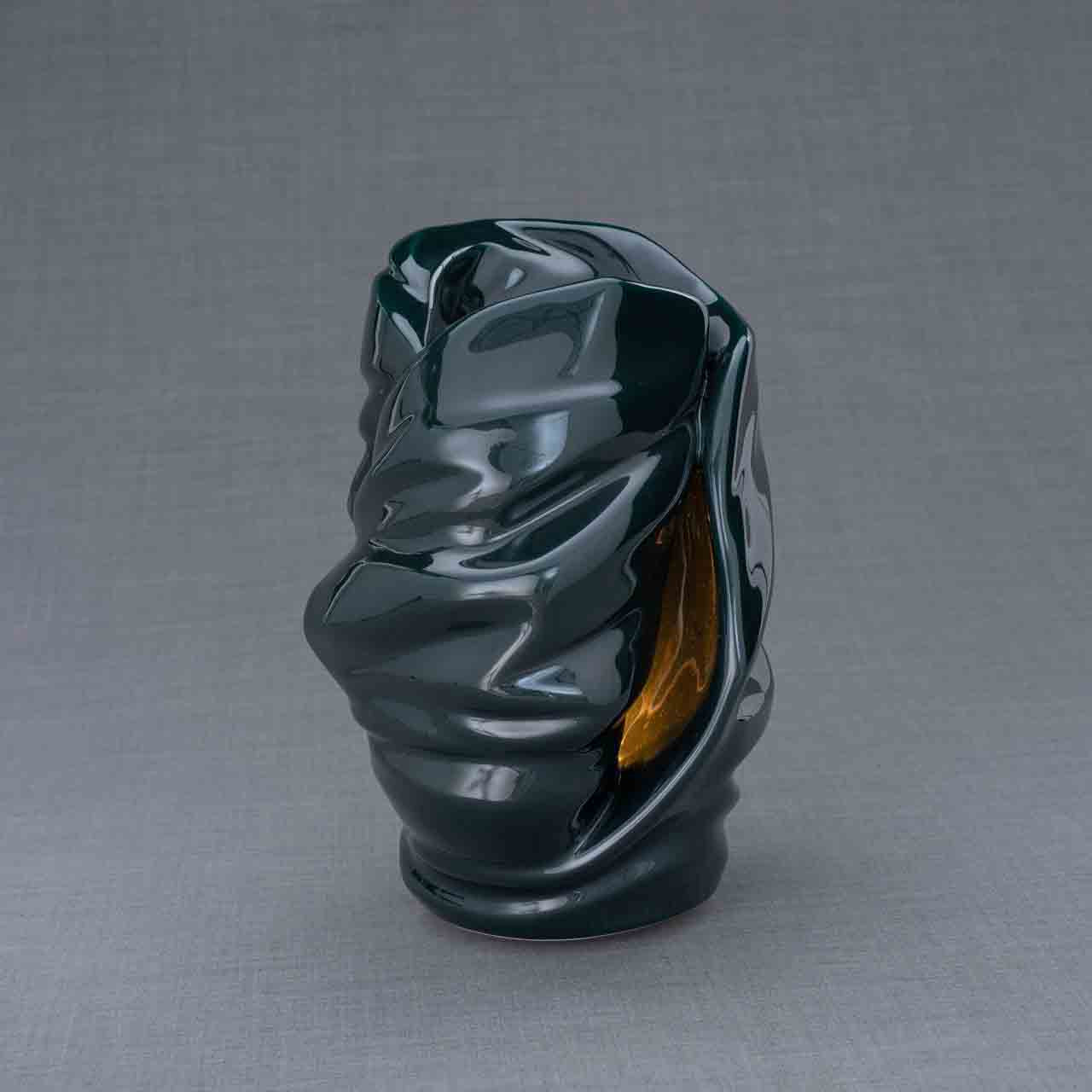 Light Cremation Urn for Ashes in Green Turned Right Dark Background