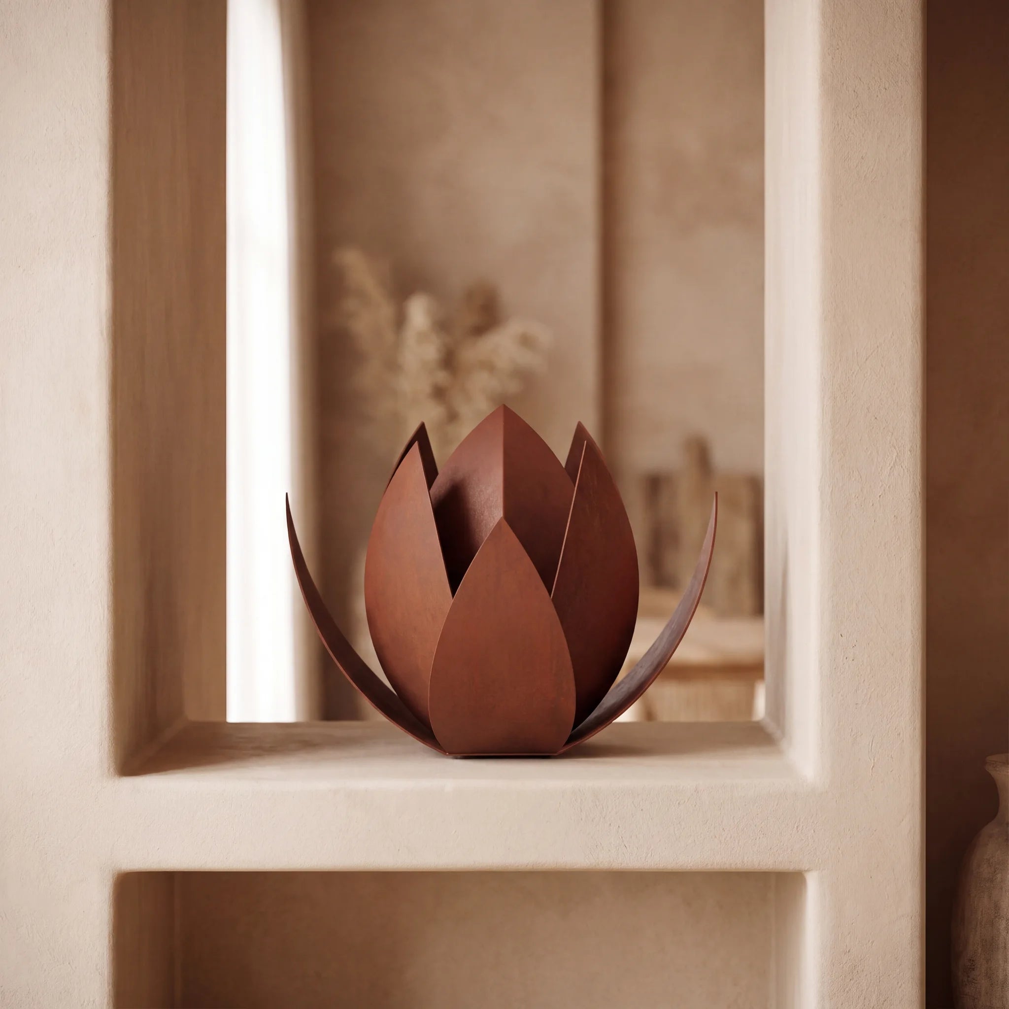 Lotus-Pet-Urn-for-Ashes-in-Corten-Steel-RESERVED-alcove