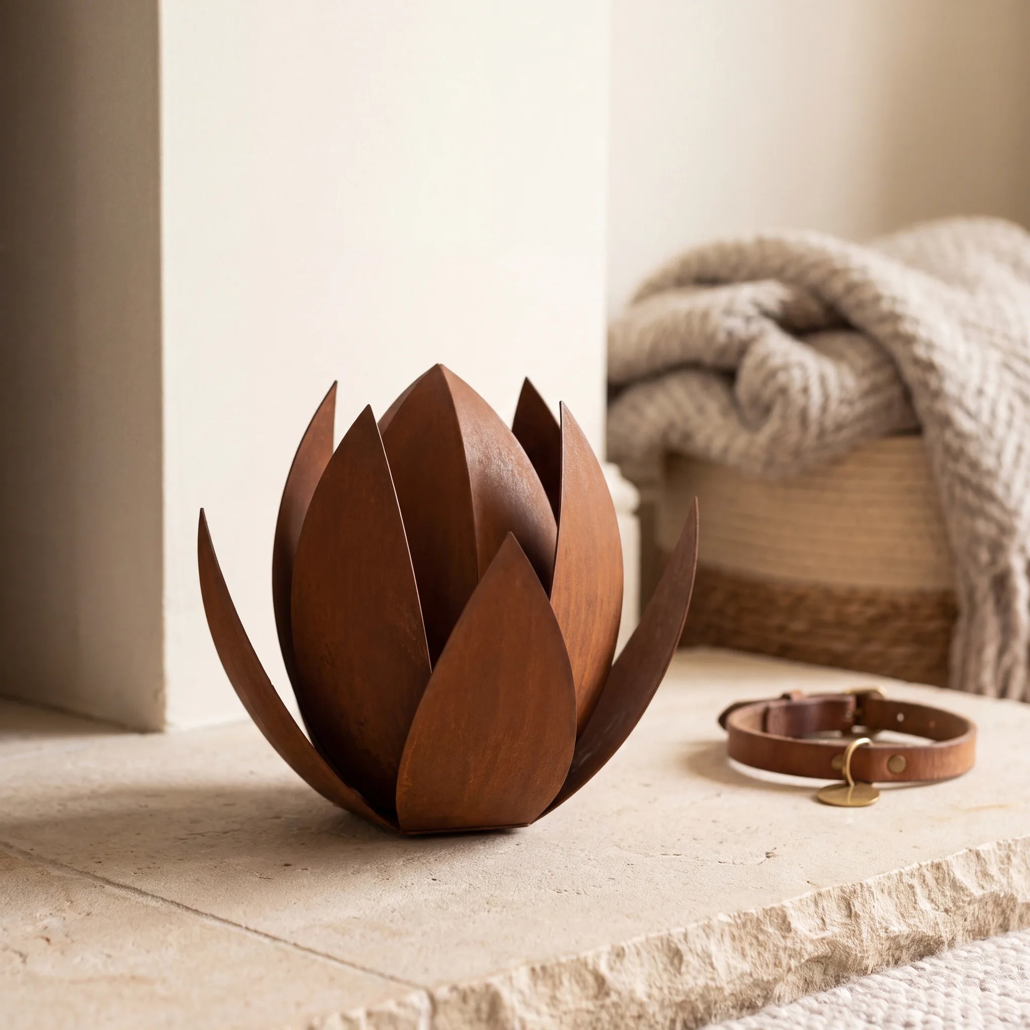 Lotus-Pet-Urn-for-Ashes-in-Corten-Steel-pet_hearth_basket