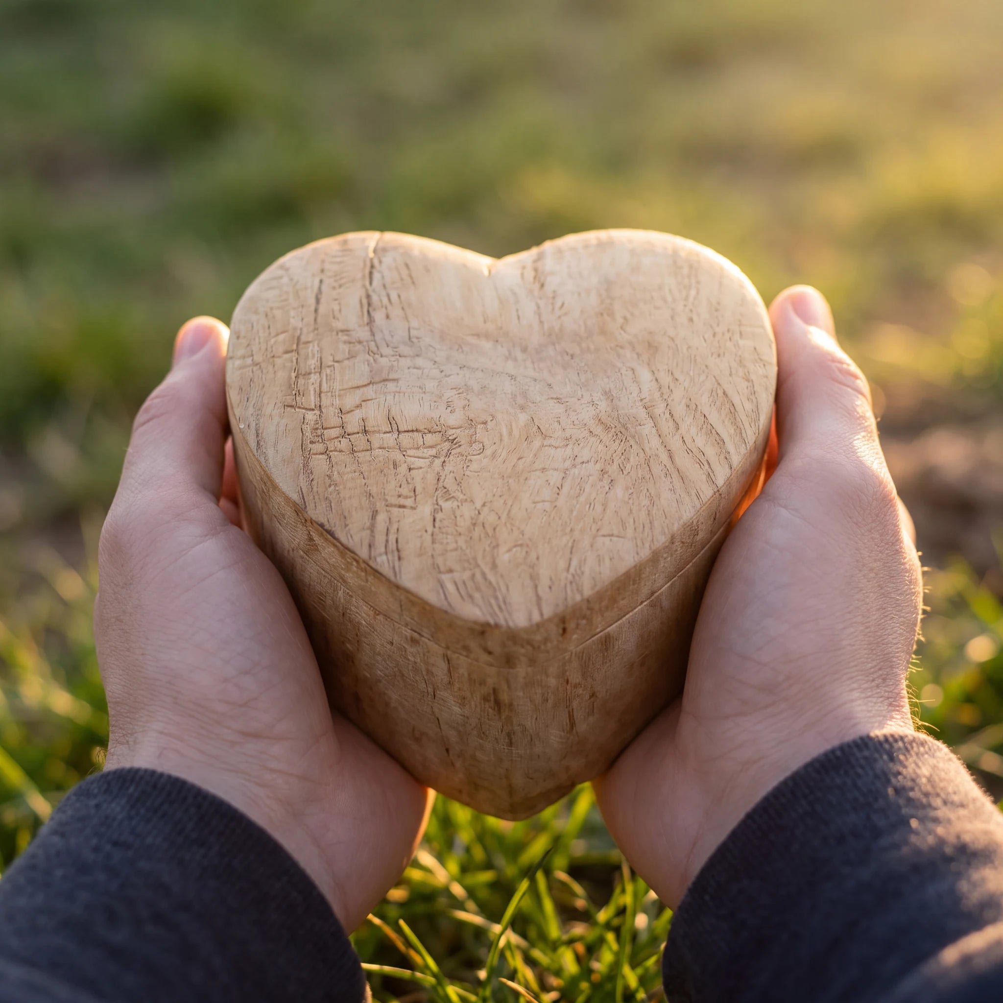Love Heart Biodegradable Urn for Ashes in Wood-Grain - Small