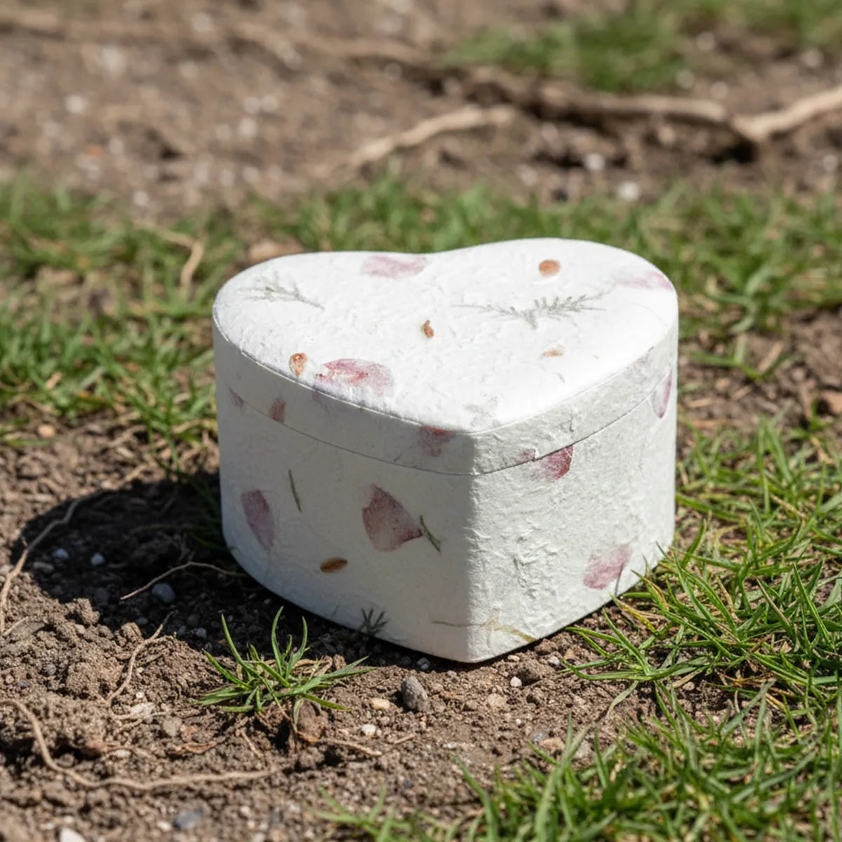 Love Heart Biodegradable Urn for Ashes in Floral - Medium
