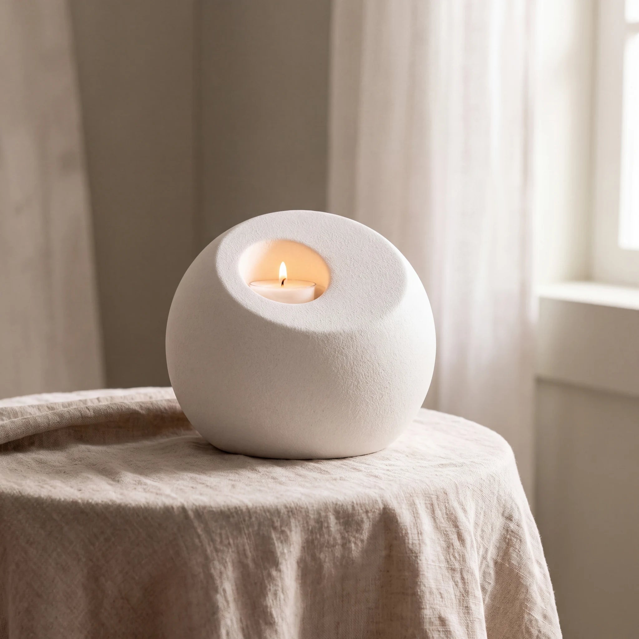 Lumos-Medium-Urn-for-Ashes-Linen-Table