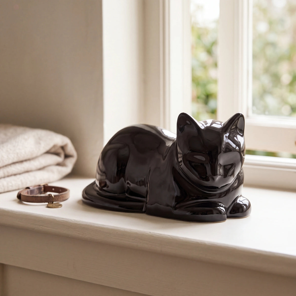 Lying-Cat-Urn-for-Ashes-in-Glossy-Black-pet_sunny_sill