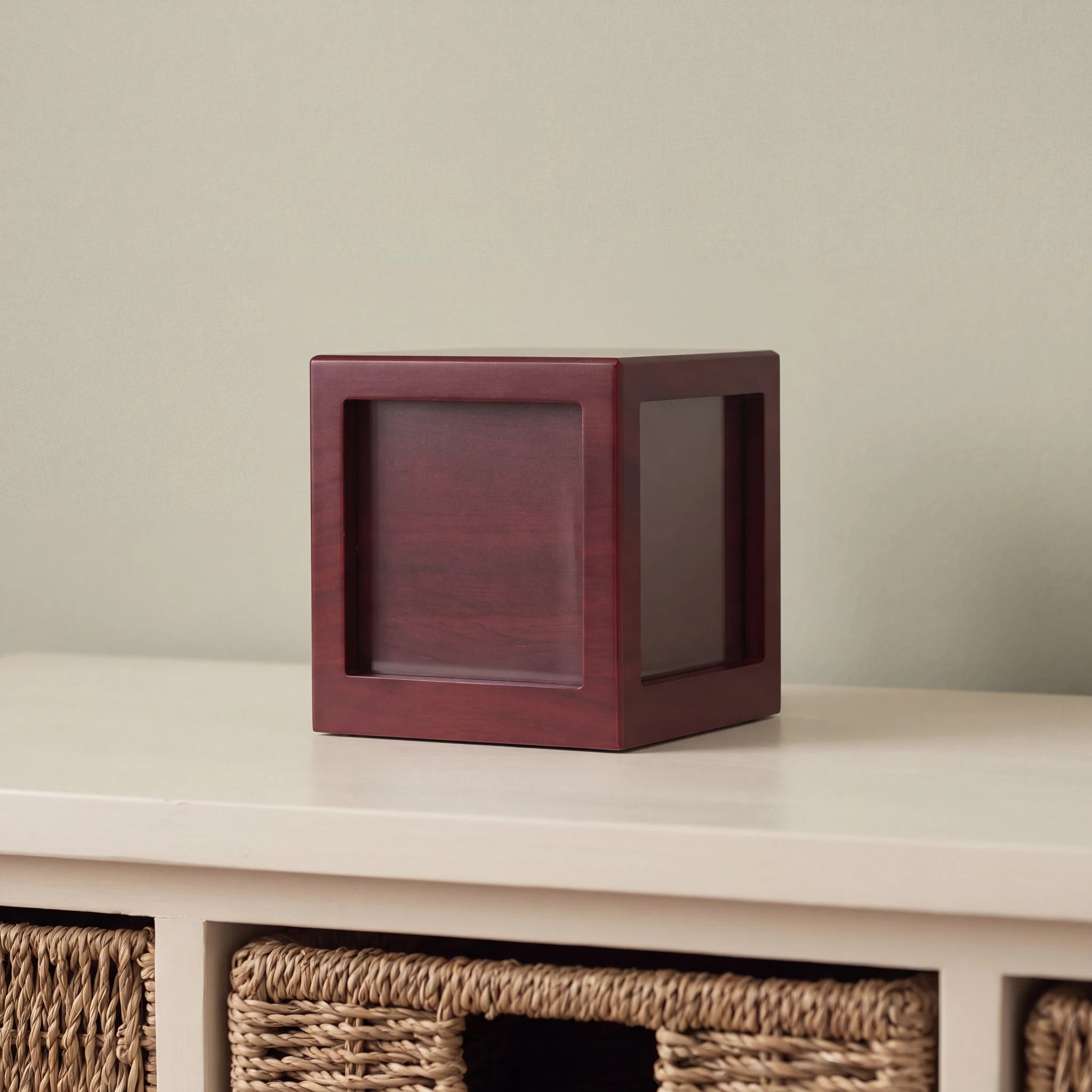 Mahogany Effect MDF Photo Cube Cremation Urn for Ashes - Large