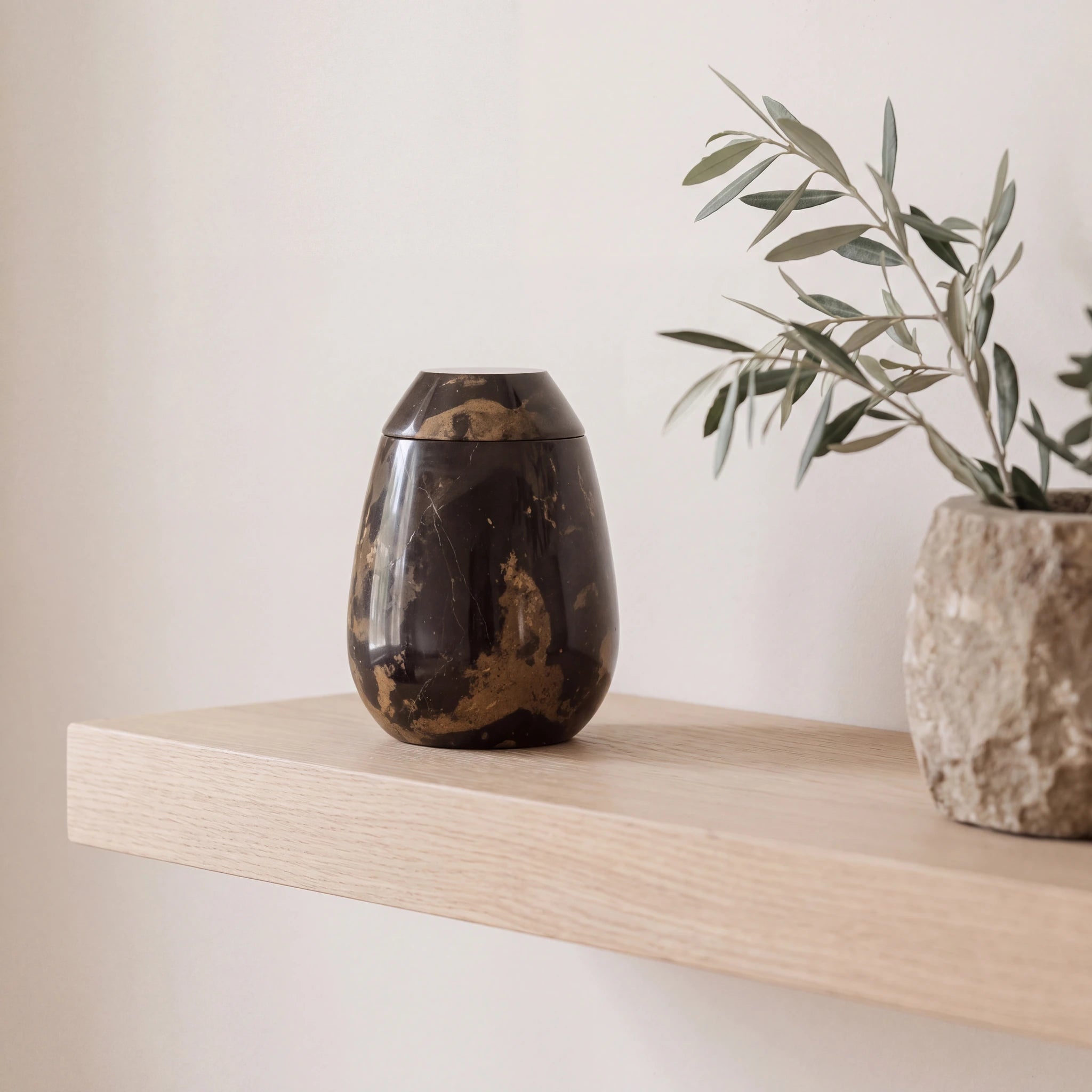 Marble Adult Cremation Urn For Ashes in Brown and Gold