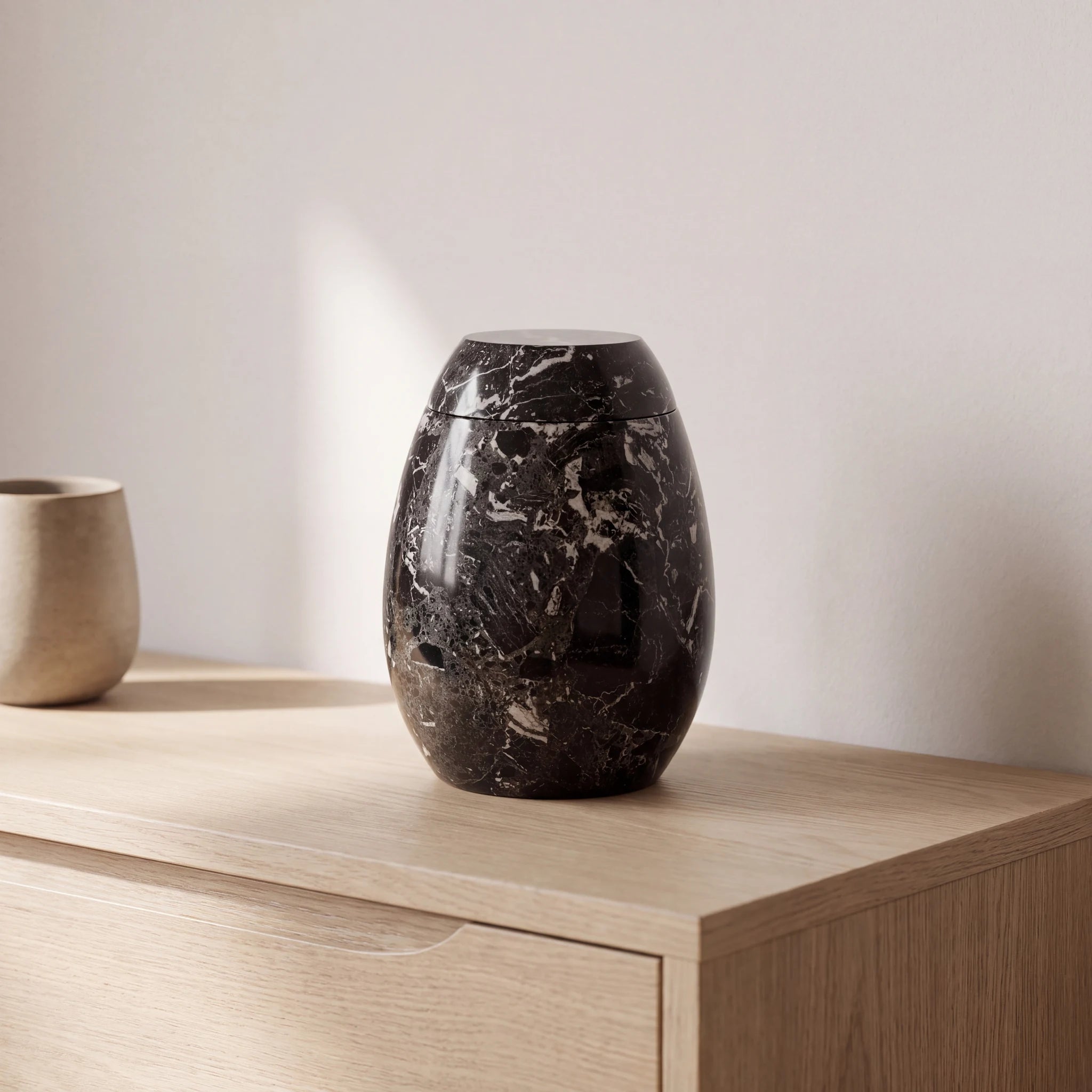Marble Adult Cremation Urn for Ashes in Black & Grey