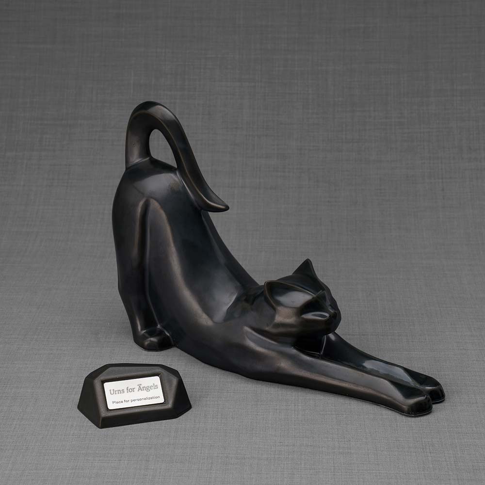 Memorial Nameplate Holder Matte Black with Stretching Cat