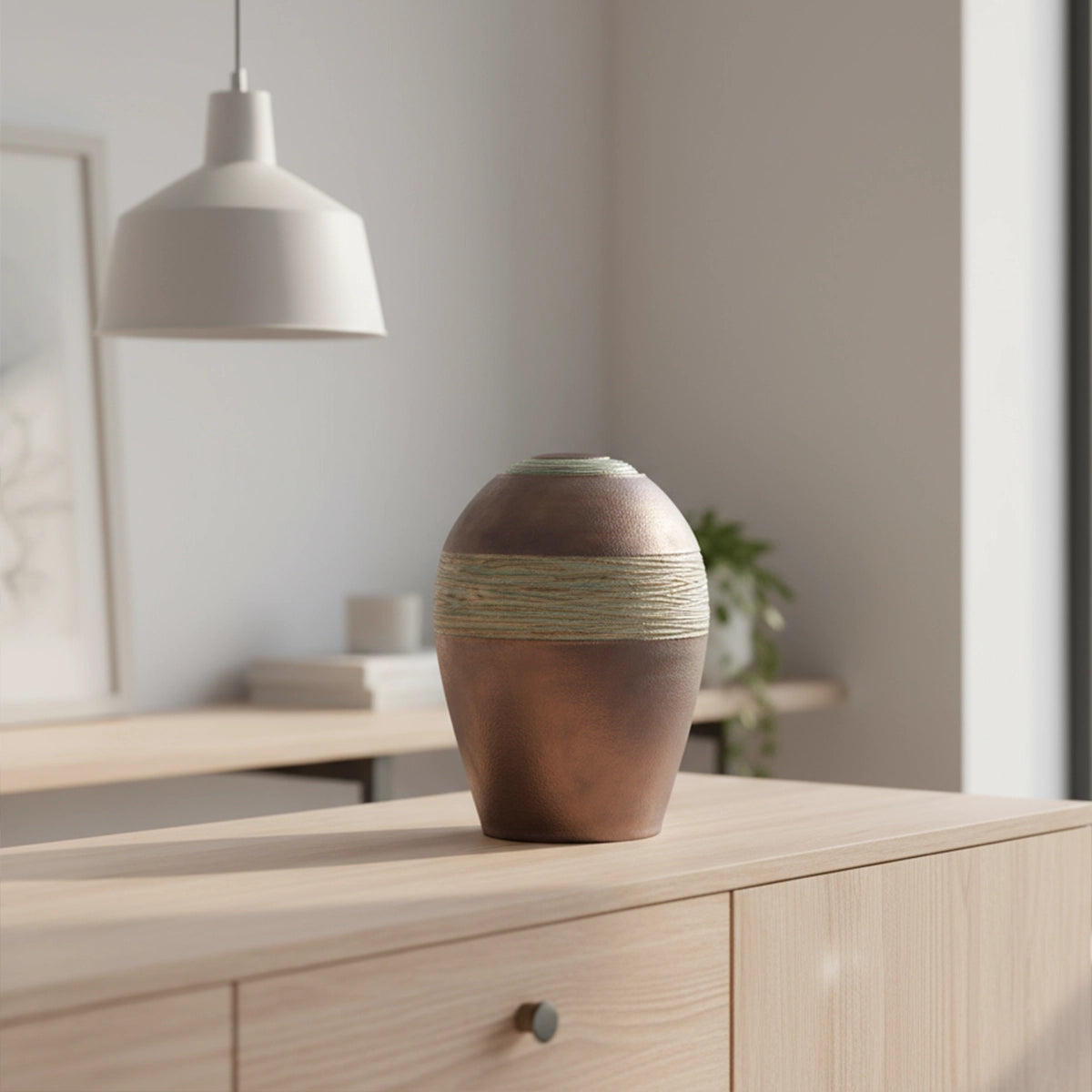 Oasis Adult Cremation Urn for Ashes in Bronze and Jade Green