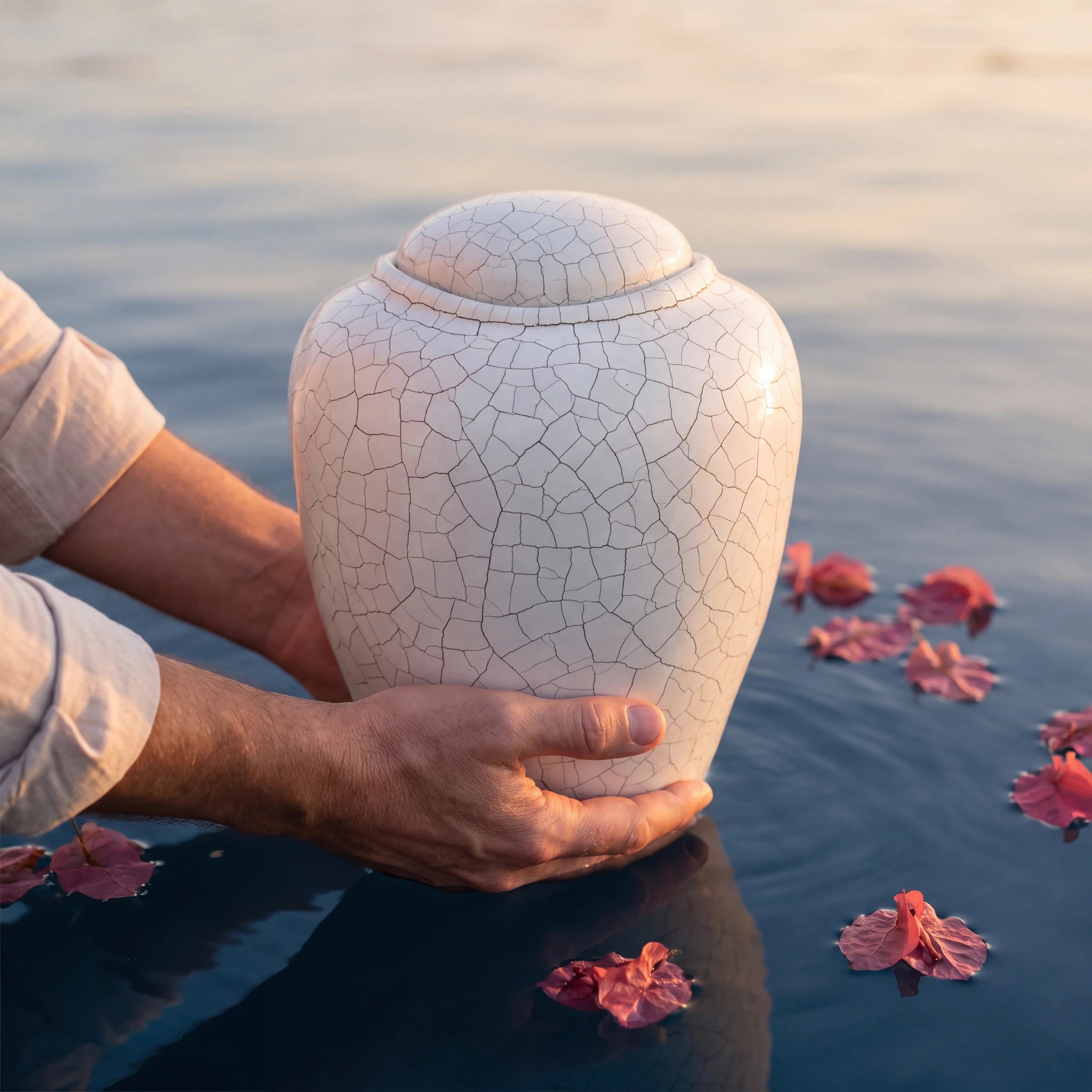 Oceane Antique White Biodegradable Water Urn for Ashes - Adult