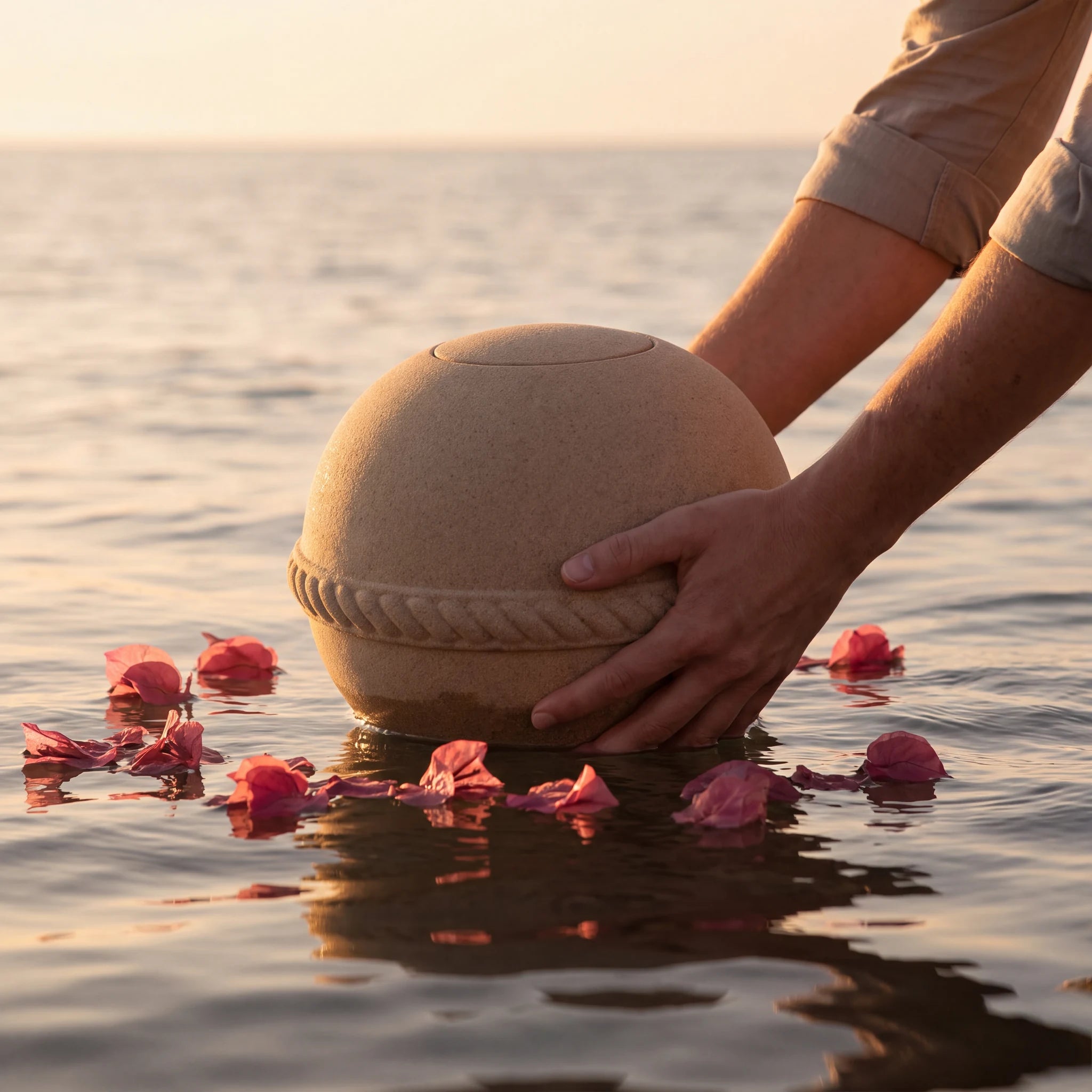 Oceane Round Sand Biodegradable Water Urn for Ashes - Adult