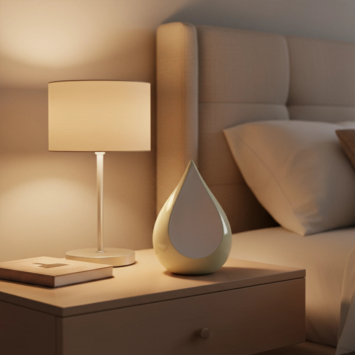 Odyssee Metal Teardrop Keepsake Urn for Ashes in Ivory and White