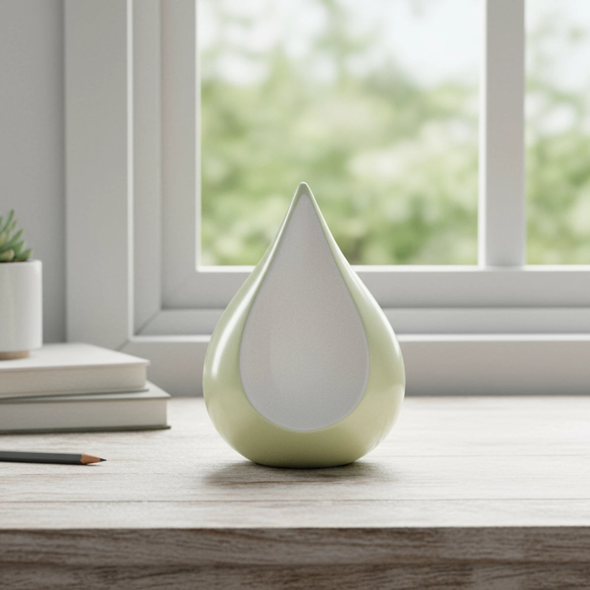 Odyssee Metal Teardrop Keepsake Urn for Ashes in Ivory and White