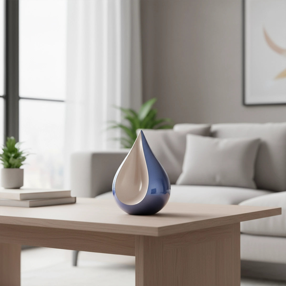 Odyssee Metal Teardrop Keepsake Urn for Ashes in Midnight Blue and Silver