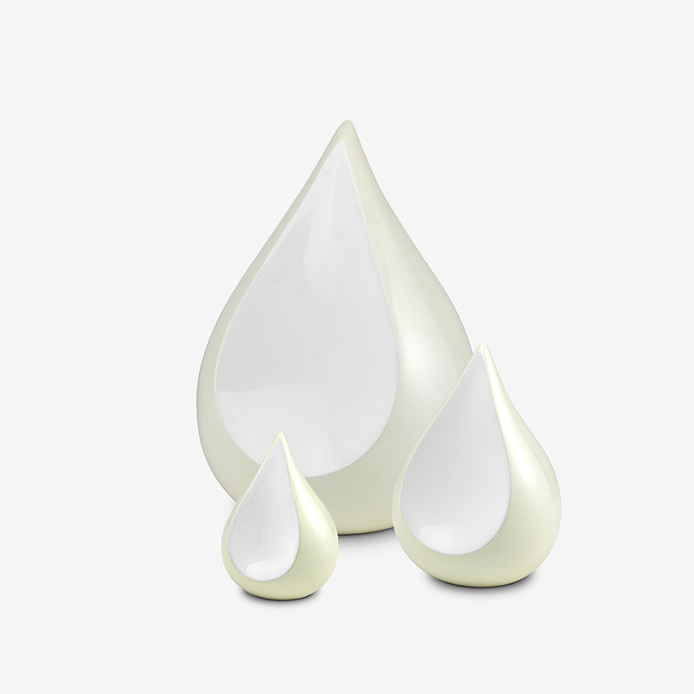 Odyssee Teardrop Small Urn for Ashes in Ivory and White Set