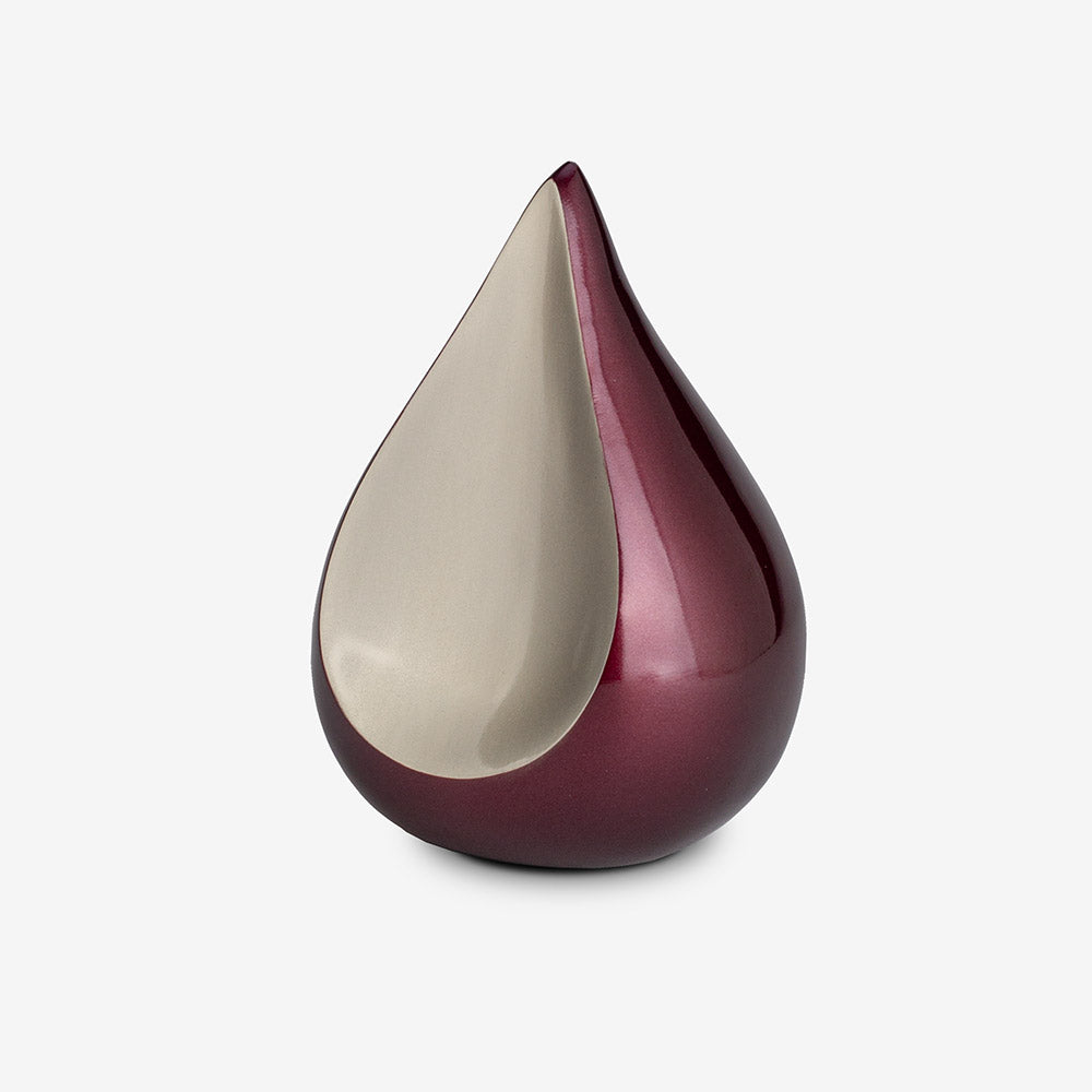 Odyssee Teardrop Small Urn for Ashes in Ruby Red and Silver
