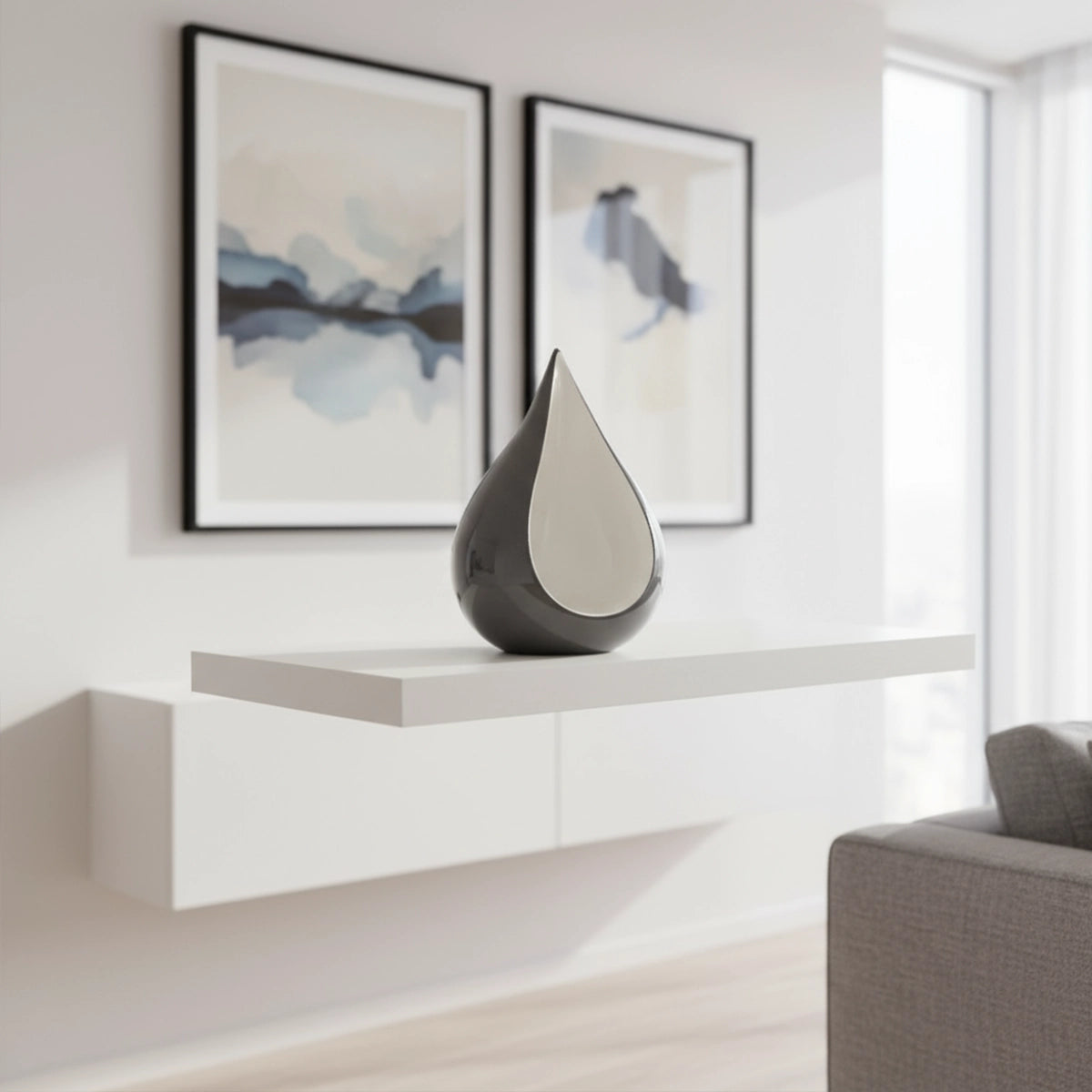 Odyssee Metal Teardrop Urn for Ashes in Grey